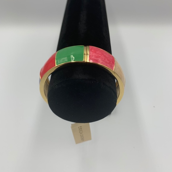 Erica Lyons Enamel Gold Tone Costume Hinged Bangle Bracelet Boho 80’s teal red - Picture 4 of 13